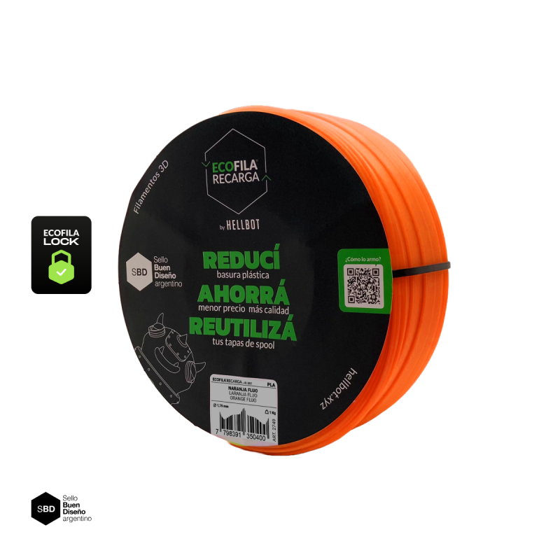 Filamento Hellbot PLA RECARGA LOCK Naranja Fluo
